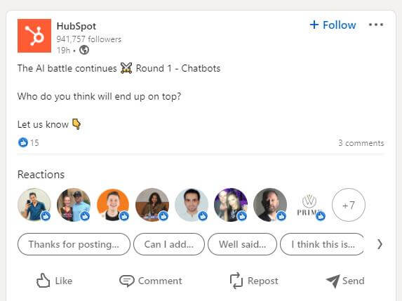 HubSpot LinkedIn post example