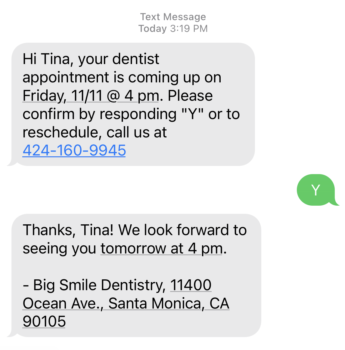 appointment confirmation sms