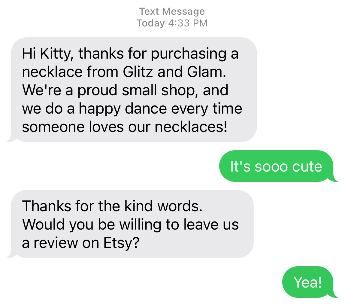 asking for a review sms