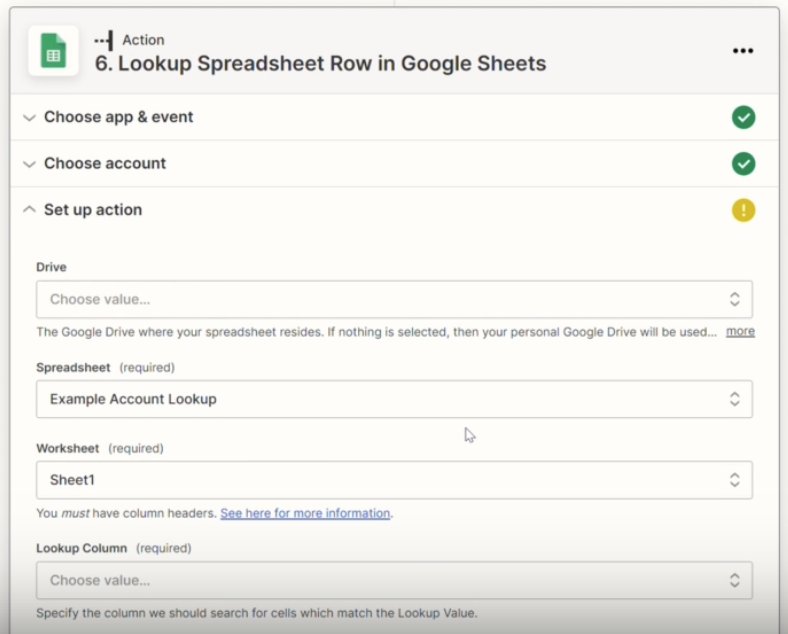 Zapier lookup Google sheets