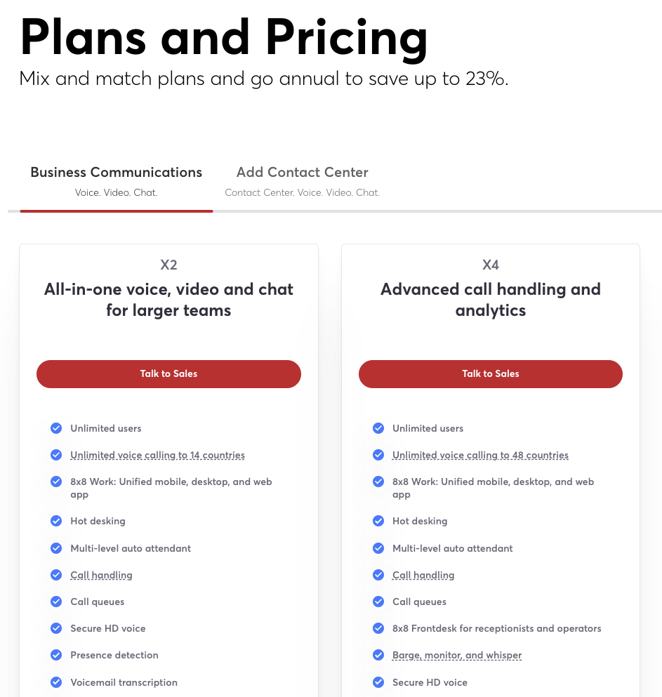 8x8 pricing and plans
