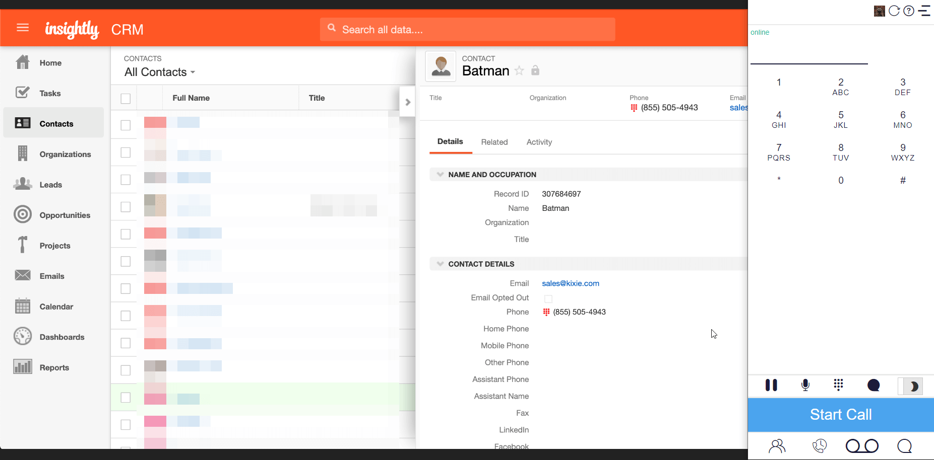 Insightly CRM Phone Integration with Kixie | Telephones for business