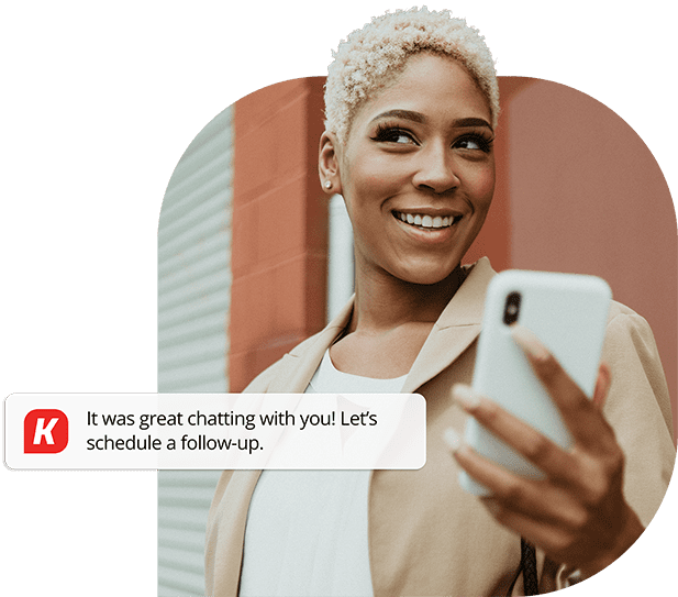 Kixie asset example with conversation overlay