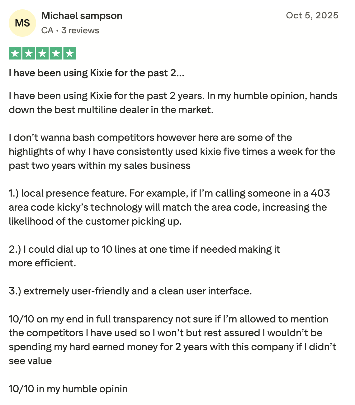 Customer 5-star review screenshot 8