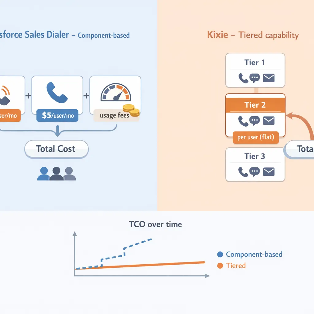 Feature Comparison of Price and Total Cost of Ownership Between Salesforce Sales Dialer and Kixie