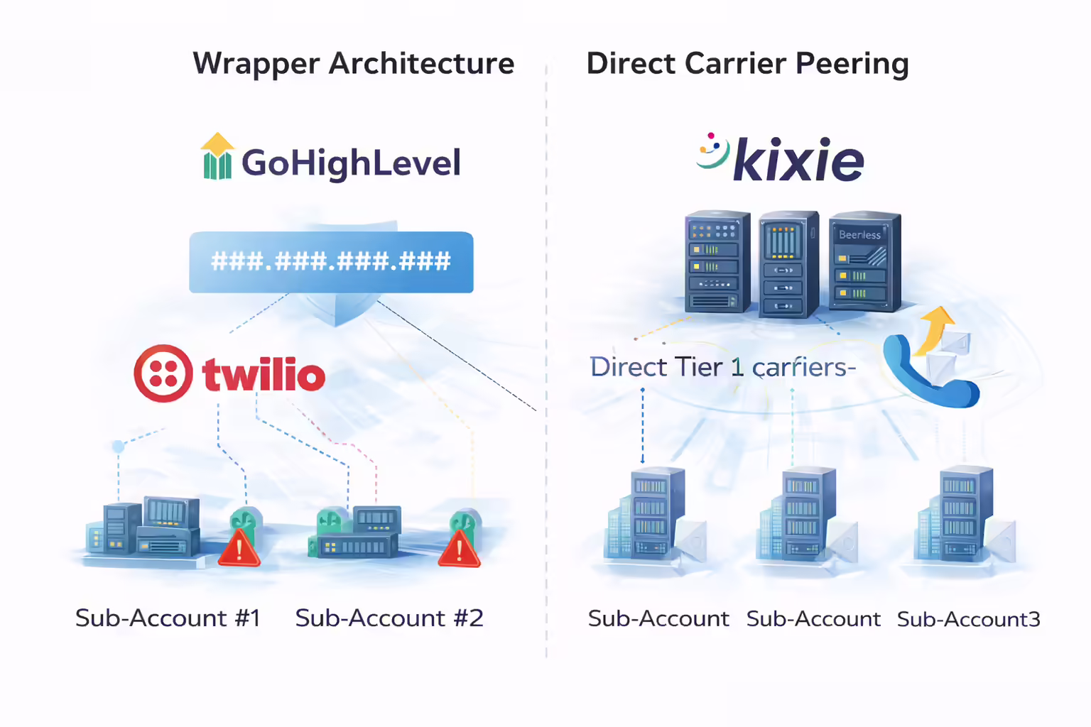 Wrapper Architecture vs Direct Carrier Peering Diagram