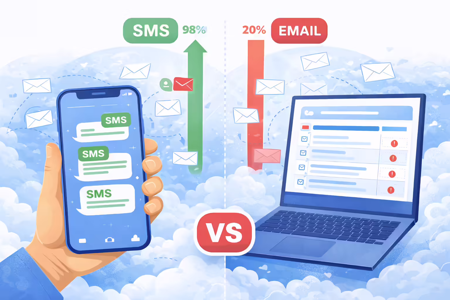 Comparison graph of email vs SMS performance
