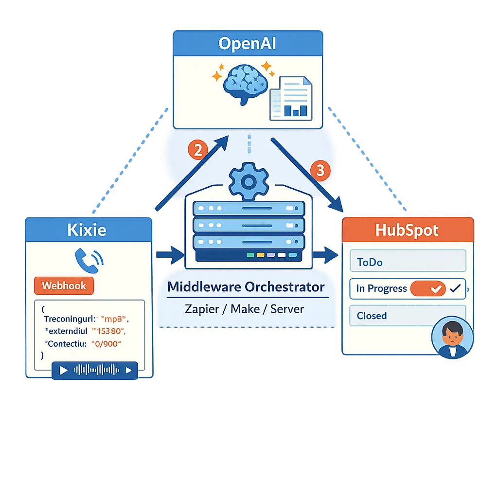 The Technical Architecture of the Kixie, ChatGPT, and HubSpot Triangle