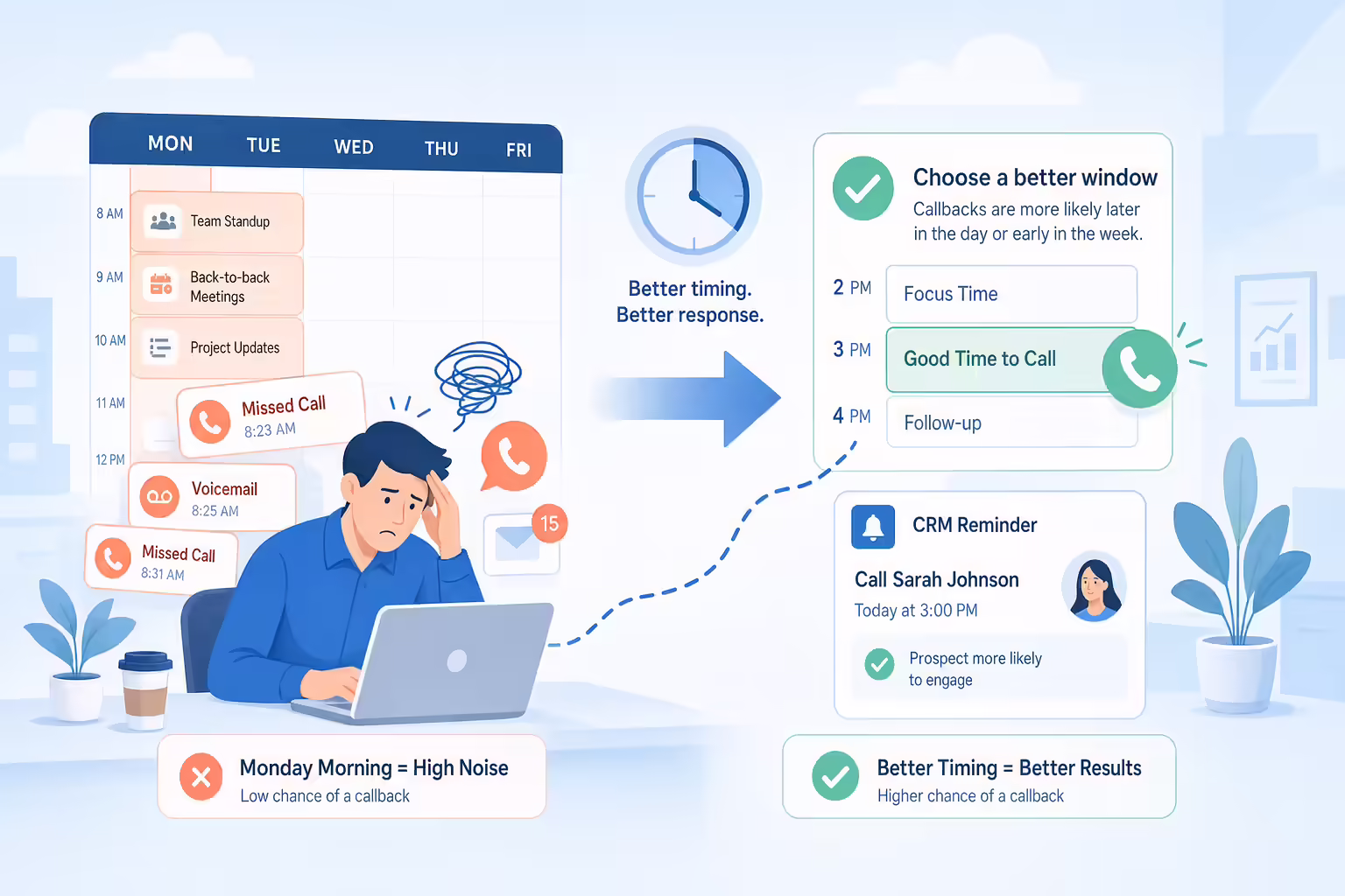 Calendar showing better voicemail timing than a hectic Monday morning