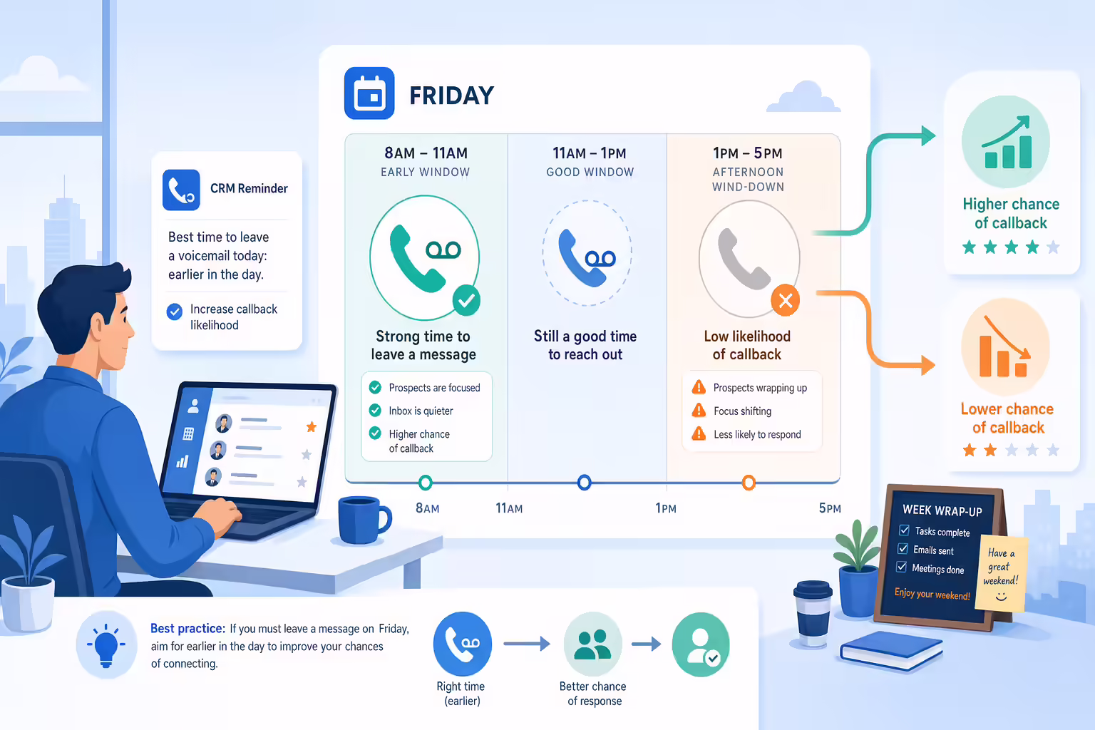 Friday schedule showing earlier voicemail outreach before end of week