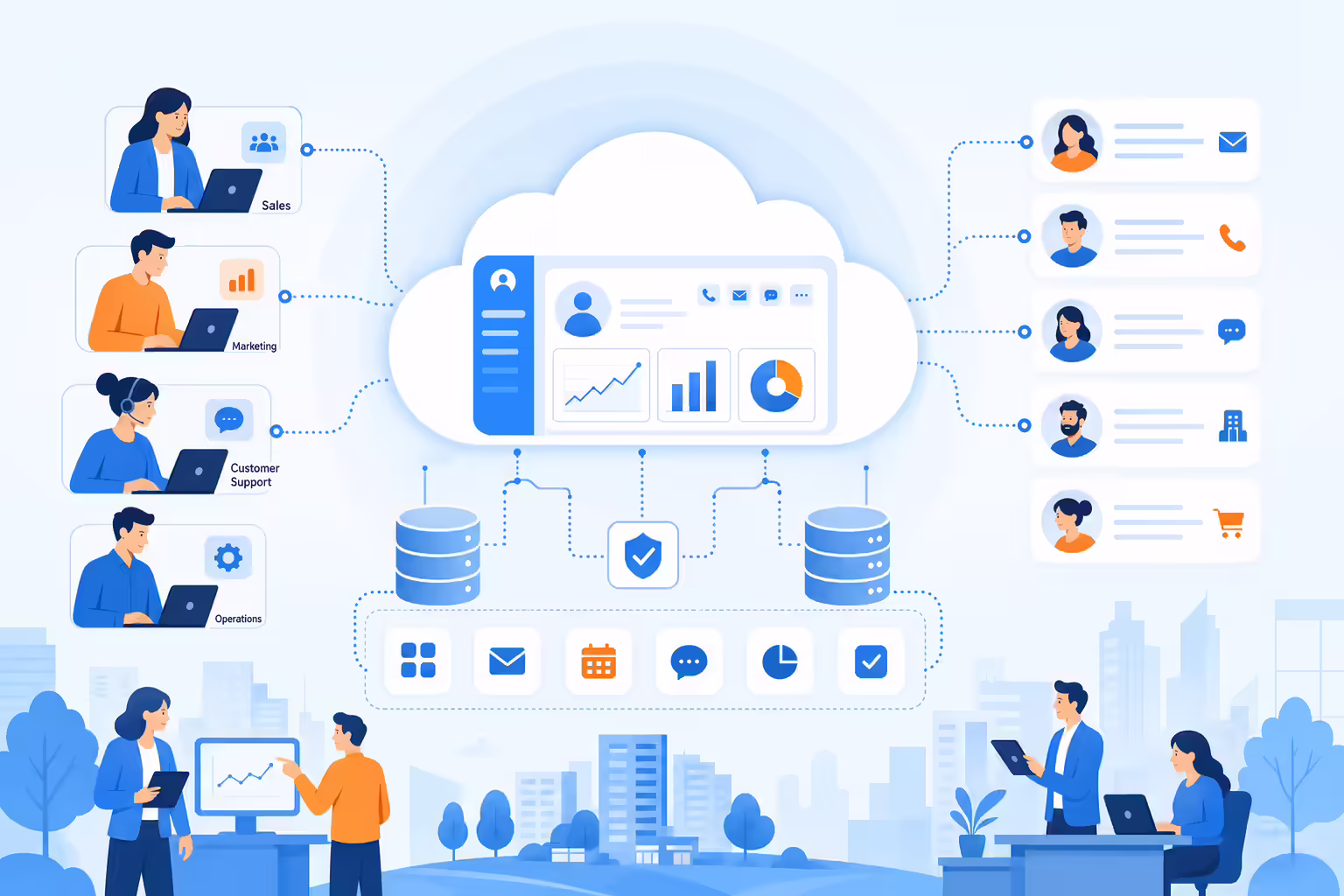 Cloud CRM platform connecting teams and customer records
