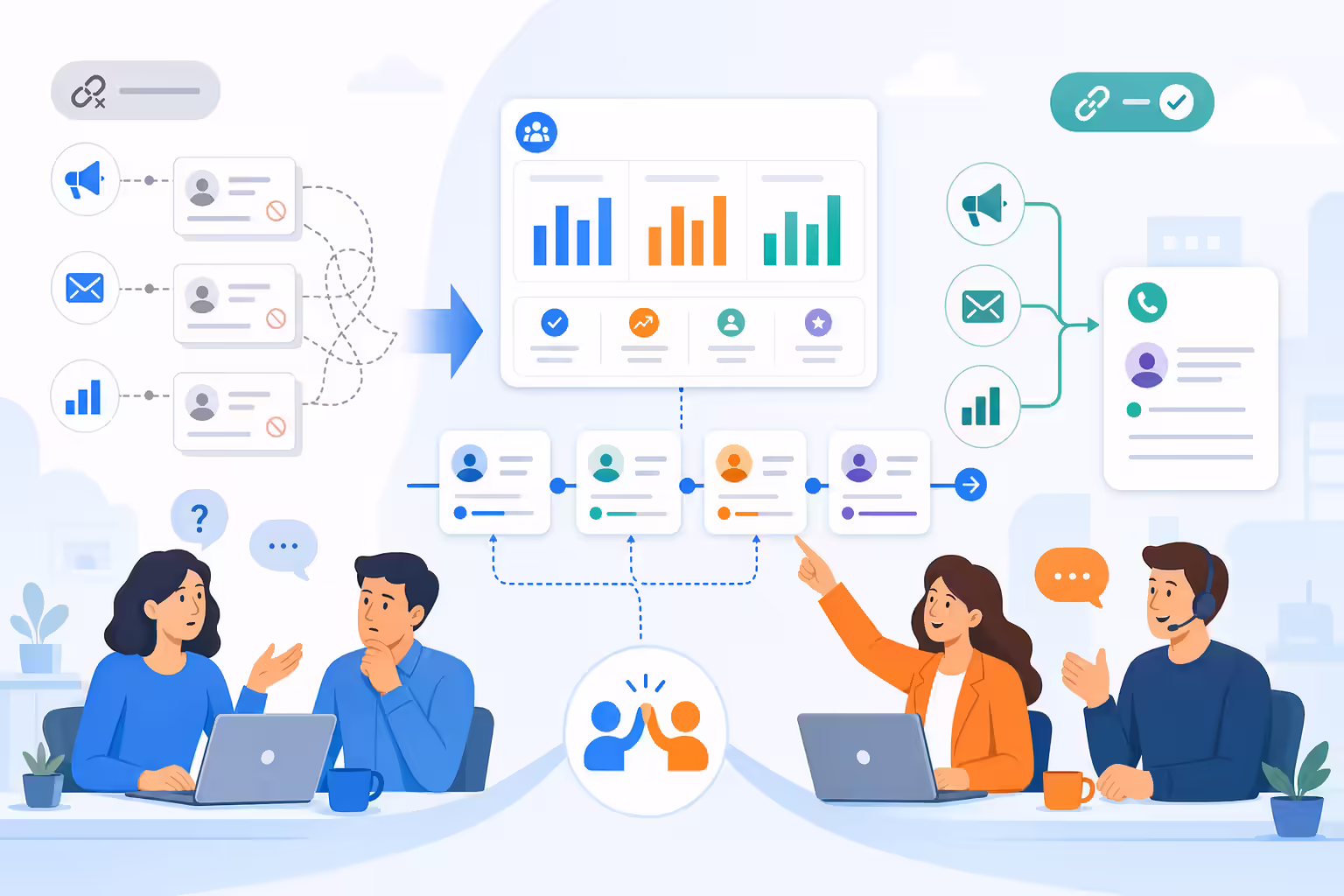 Sales and marketing teams aligned around a shared lead nurturing pipeline