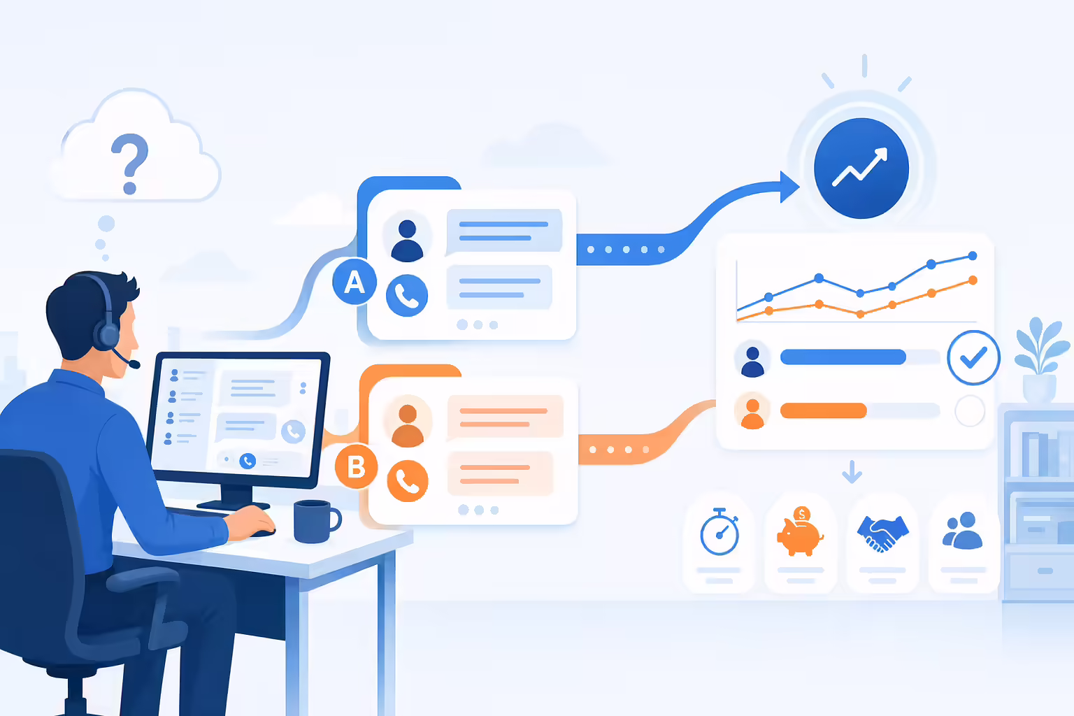 A/B sales script paths compared with performance signals
