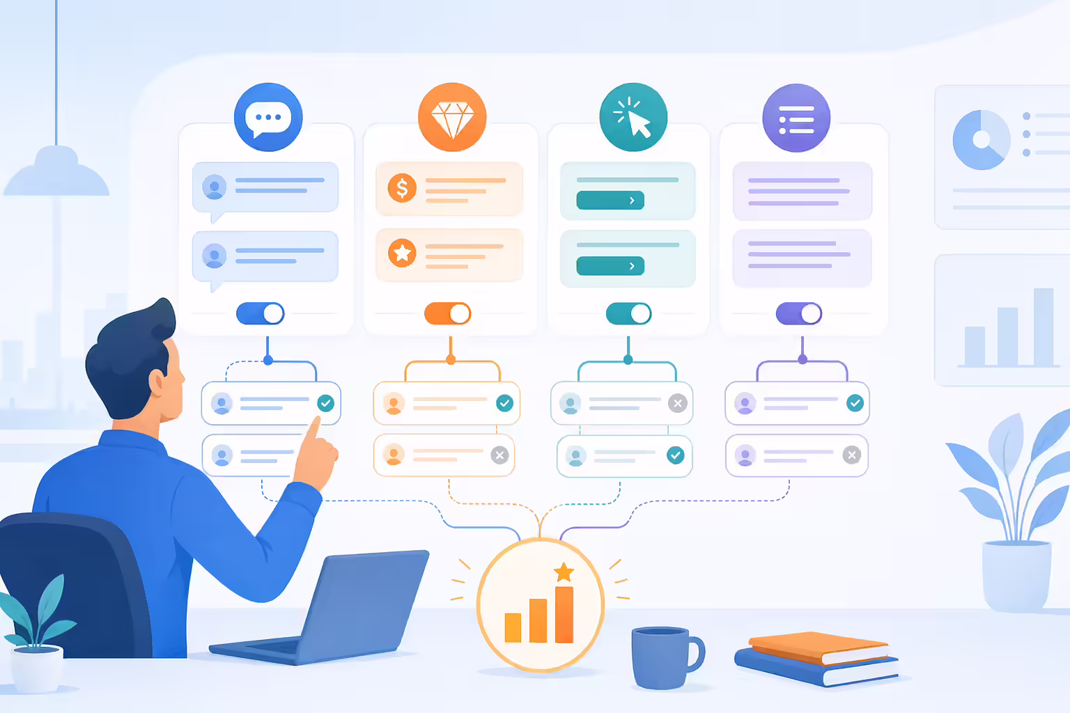 Sales script elements organized for A/B testing