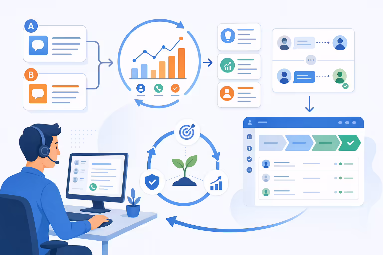 Iterative A/B sales script testing loop refining outreach over time
