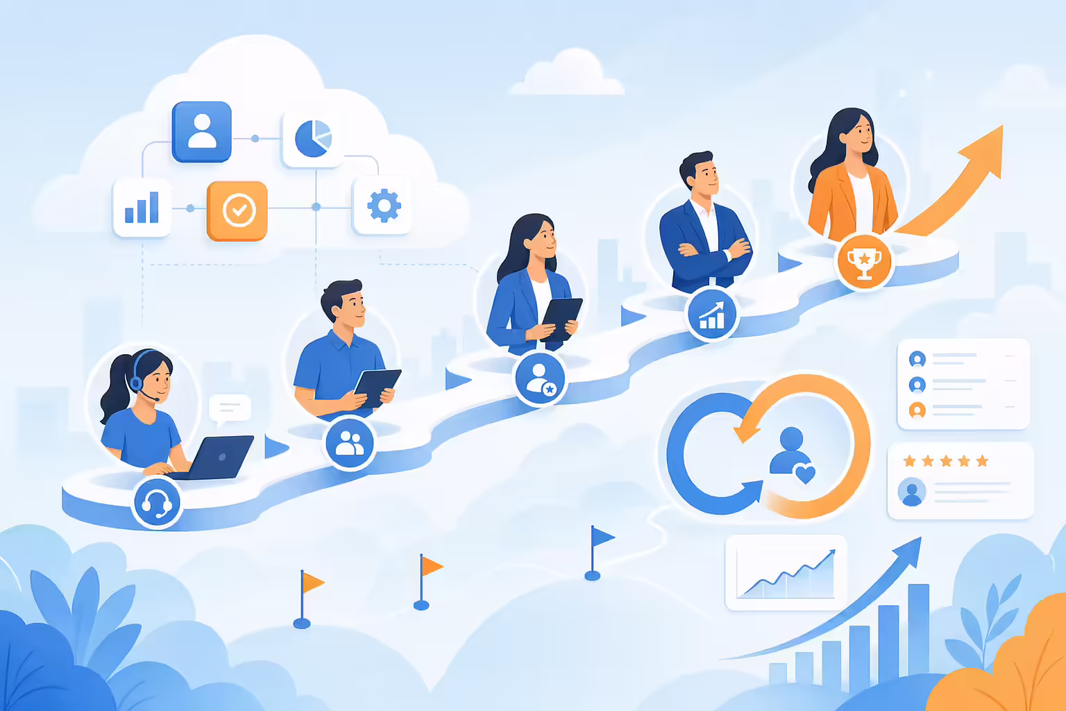 Account management career growth path in a cloud-based SaaS workspace