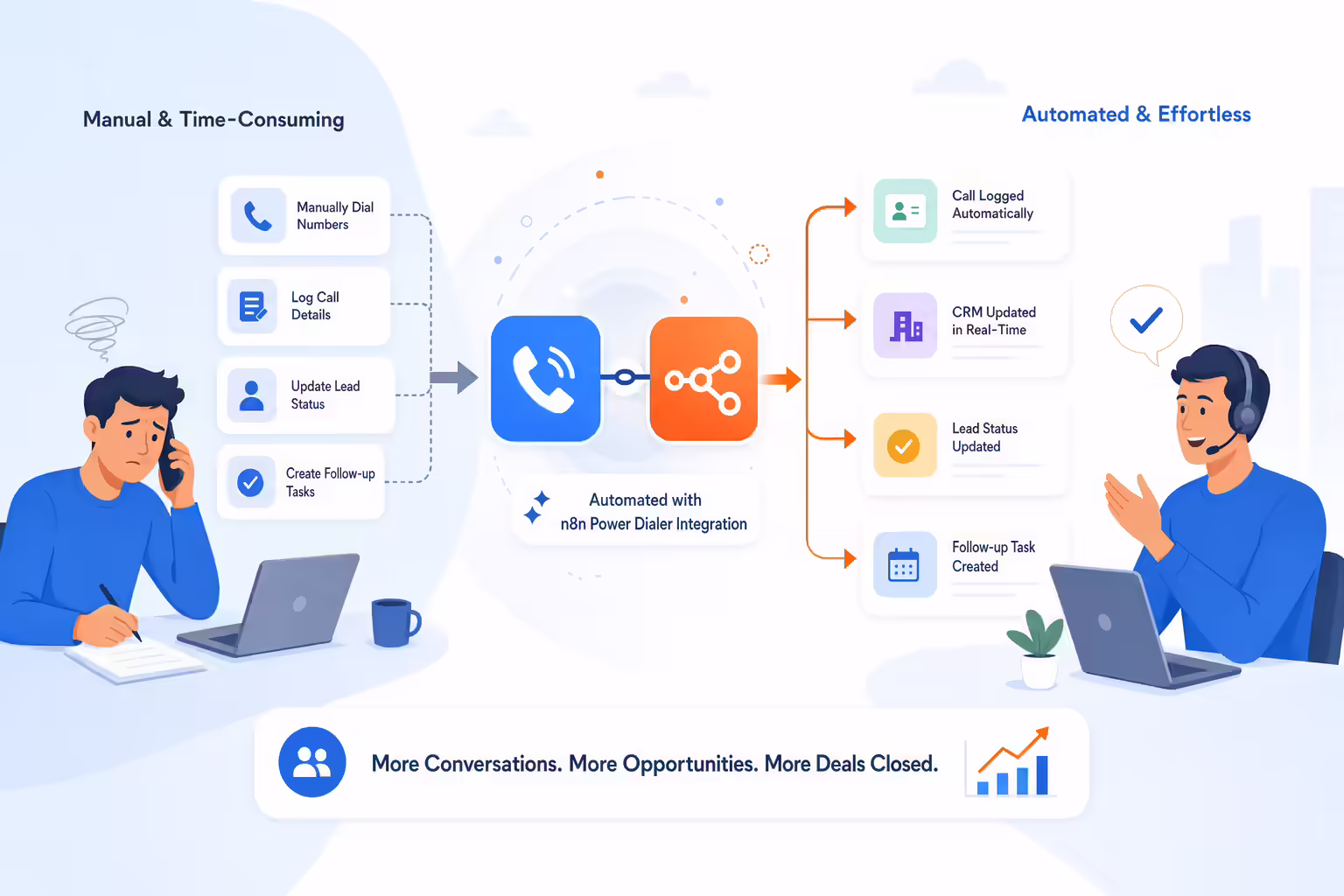 Automated sales workflow connecting calls, CRM updates, and follow-up tasks
