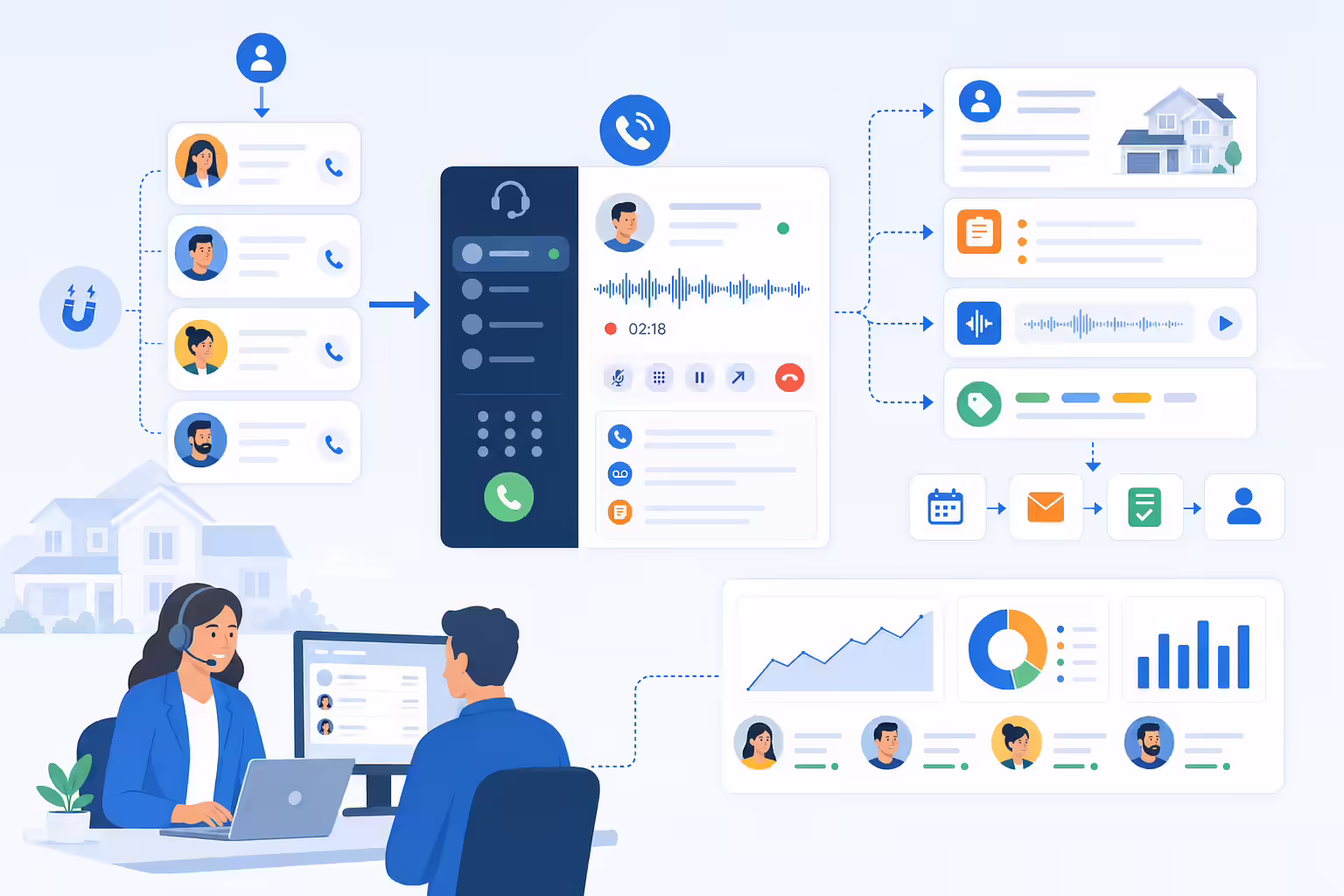 Real estate dialer workflow showing faster lead response and CRM visibility