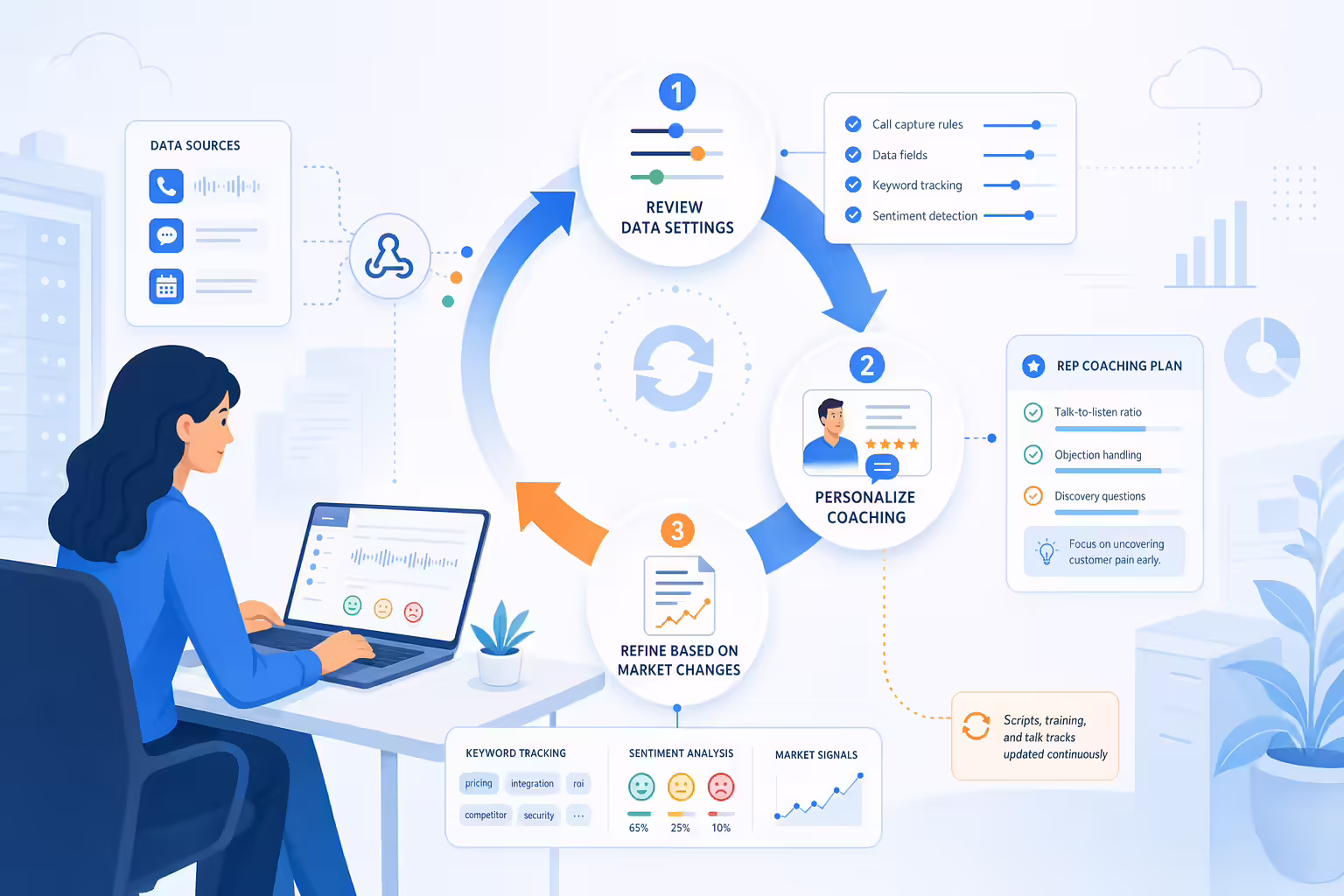 Ongoing optimization loop for Kixie and Gong sales data workflows