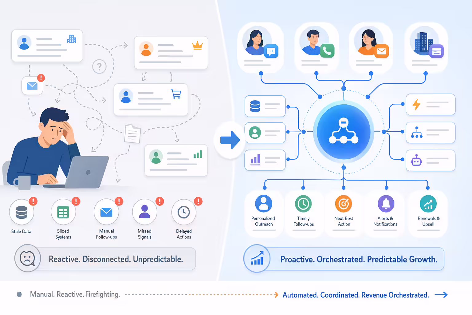 Revenue orchestration connecting CRM data and automated sales actions