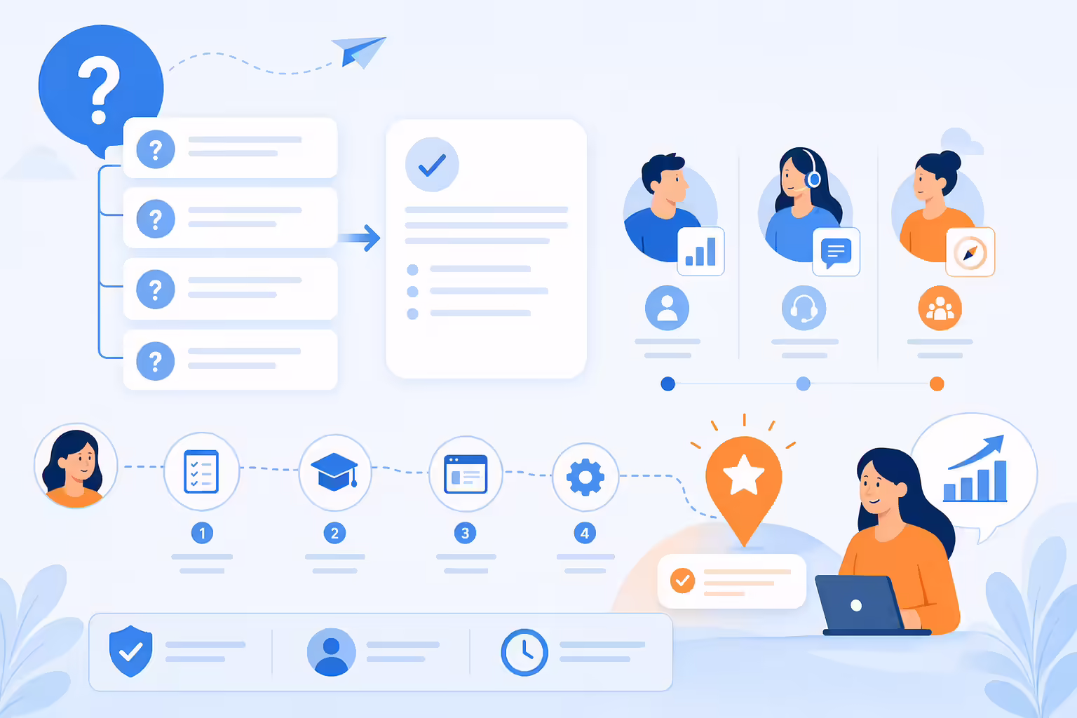 Customer onboarding FAQ guide with role and support questions