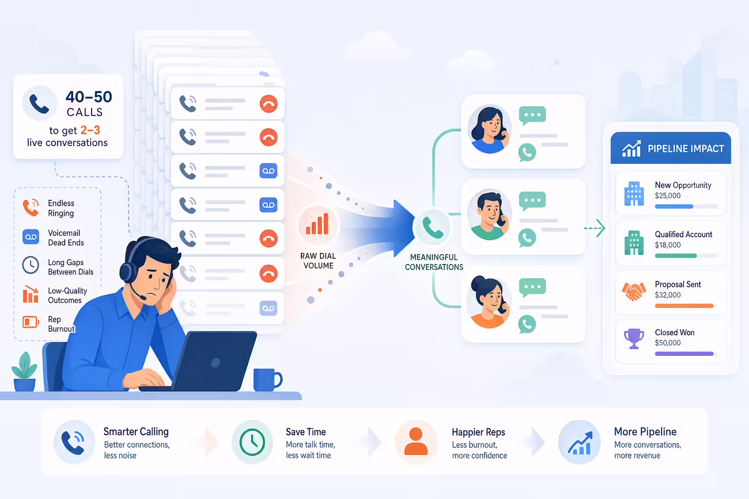 Sales workflow moving from low call connects to better conversations