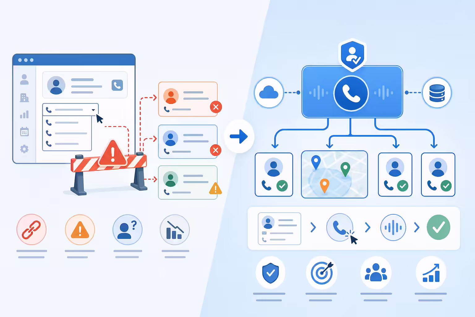 Stable caller ID workflow replacing a fragile browser dialer