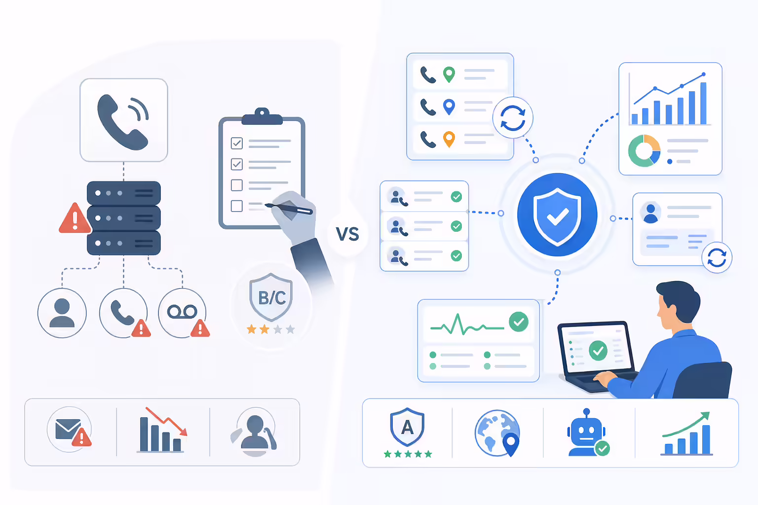Comparison of native calling and Kixie integration workflows