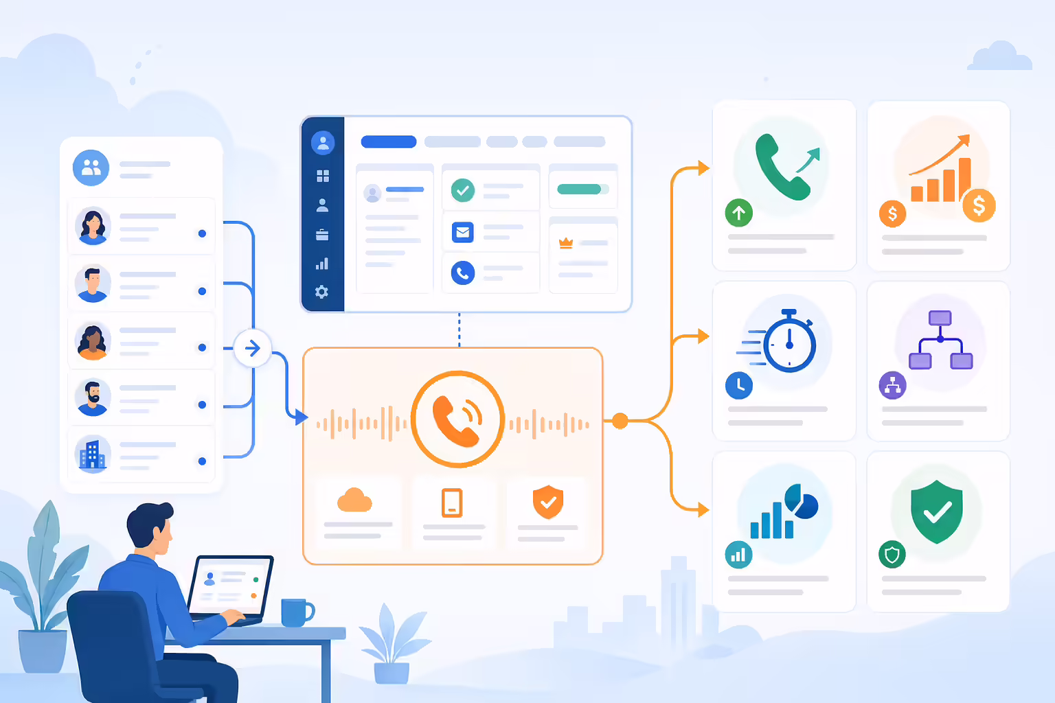 Sales calling setup outcomes with answer rate ROI and compliance signals