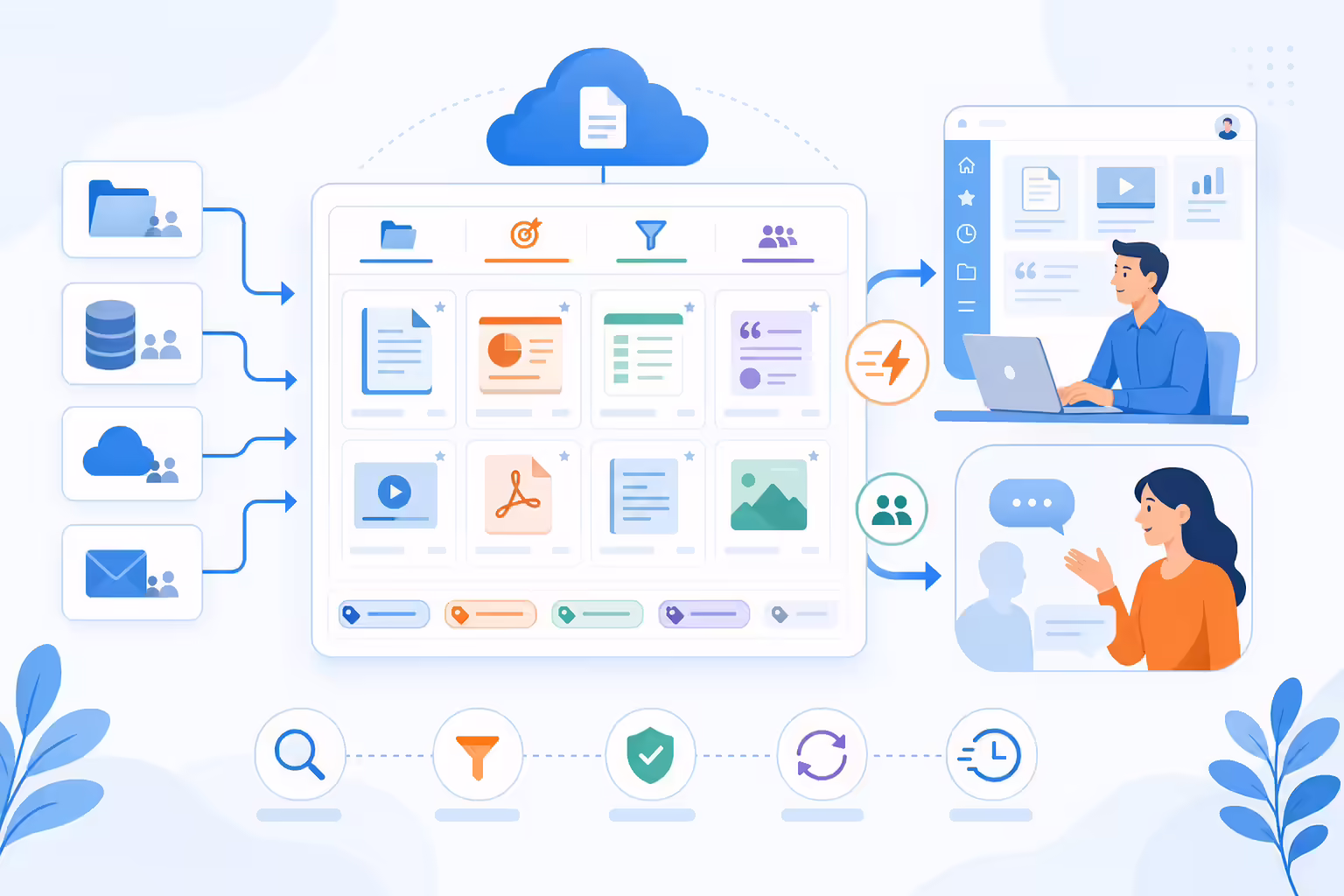 Organized sales content repository feeding CRM workflows