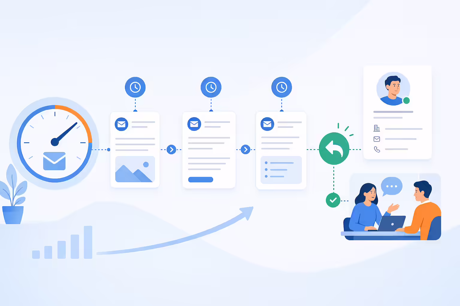 Automated follow-up email sequence leading to a reply
