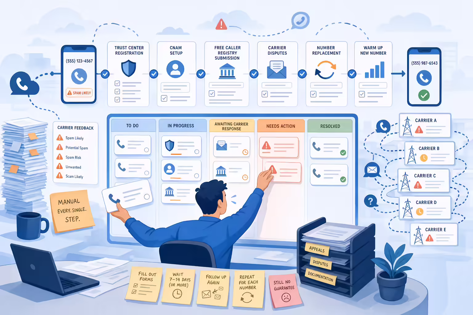 Manual spam label remediation workflow for GoHighLevel calls