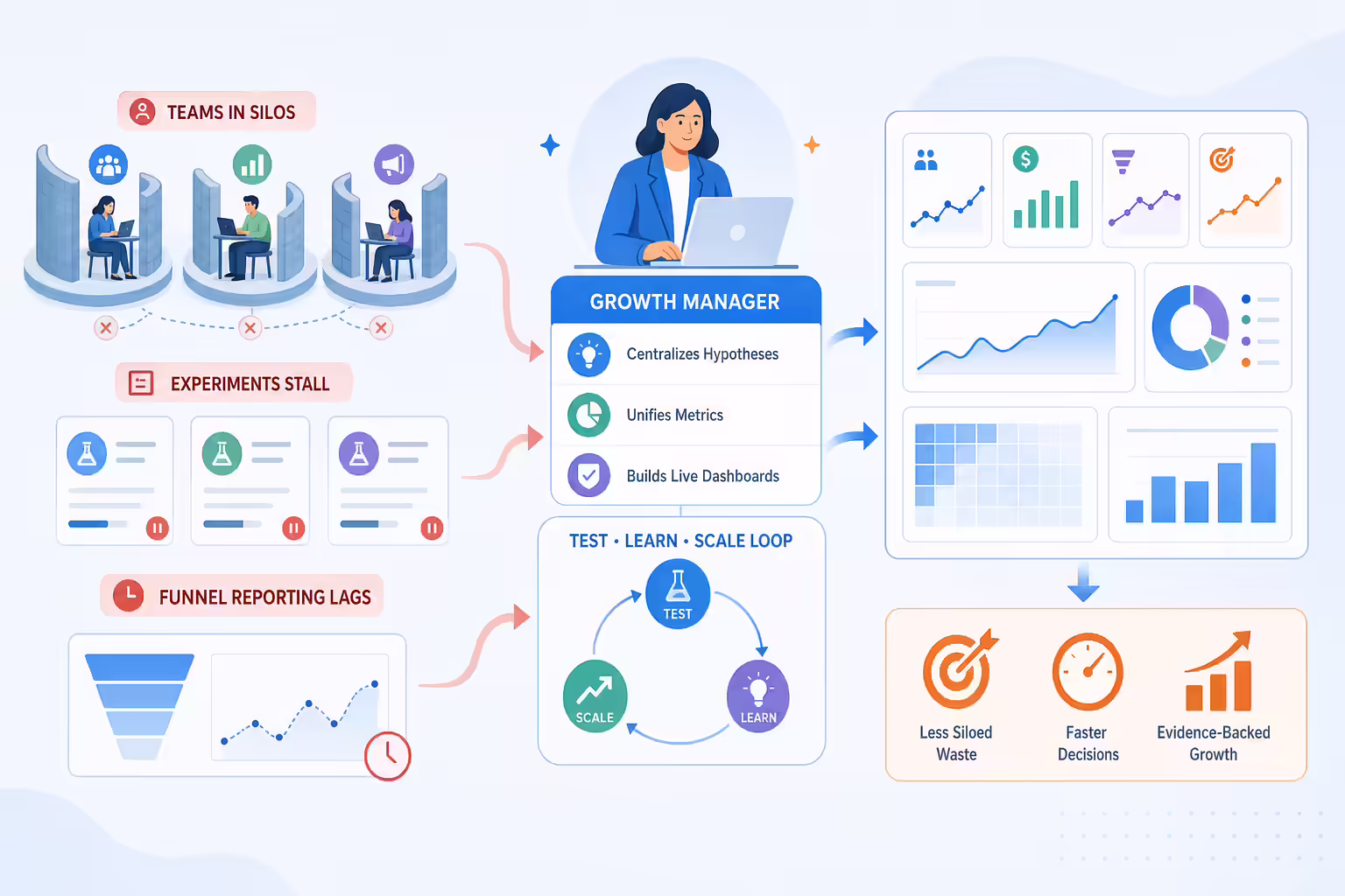 Growth manager unifying siloed teams and growth metrics
