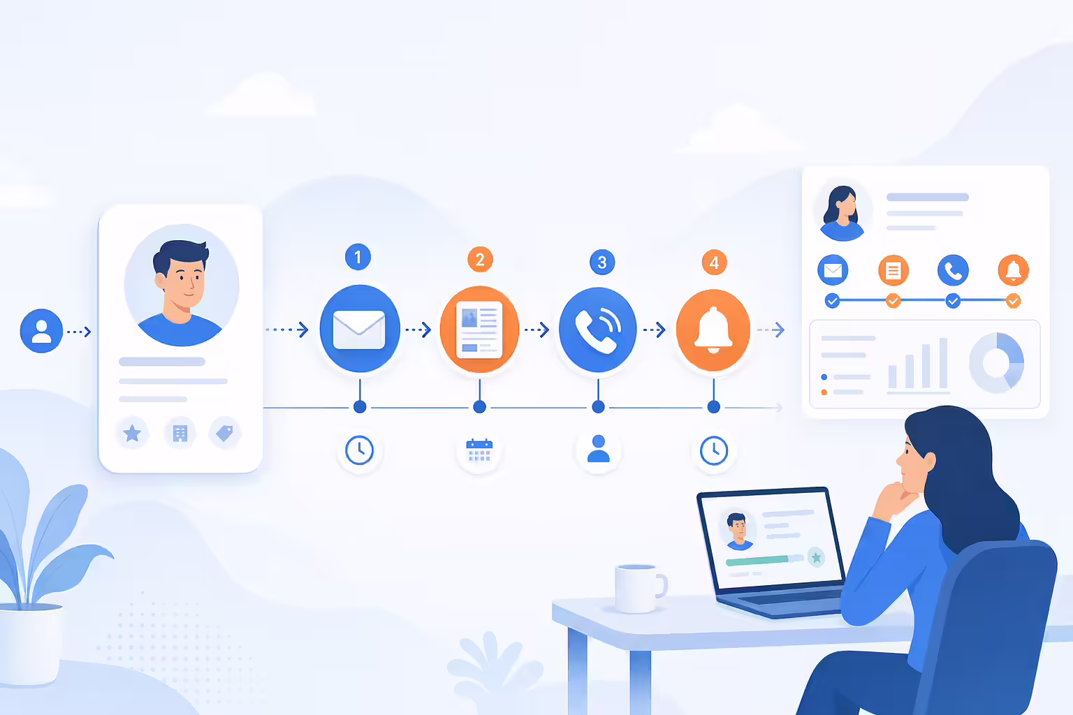 Automated lead nurturing workflow with email content and phone touchpoints
