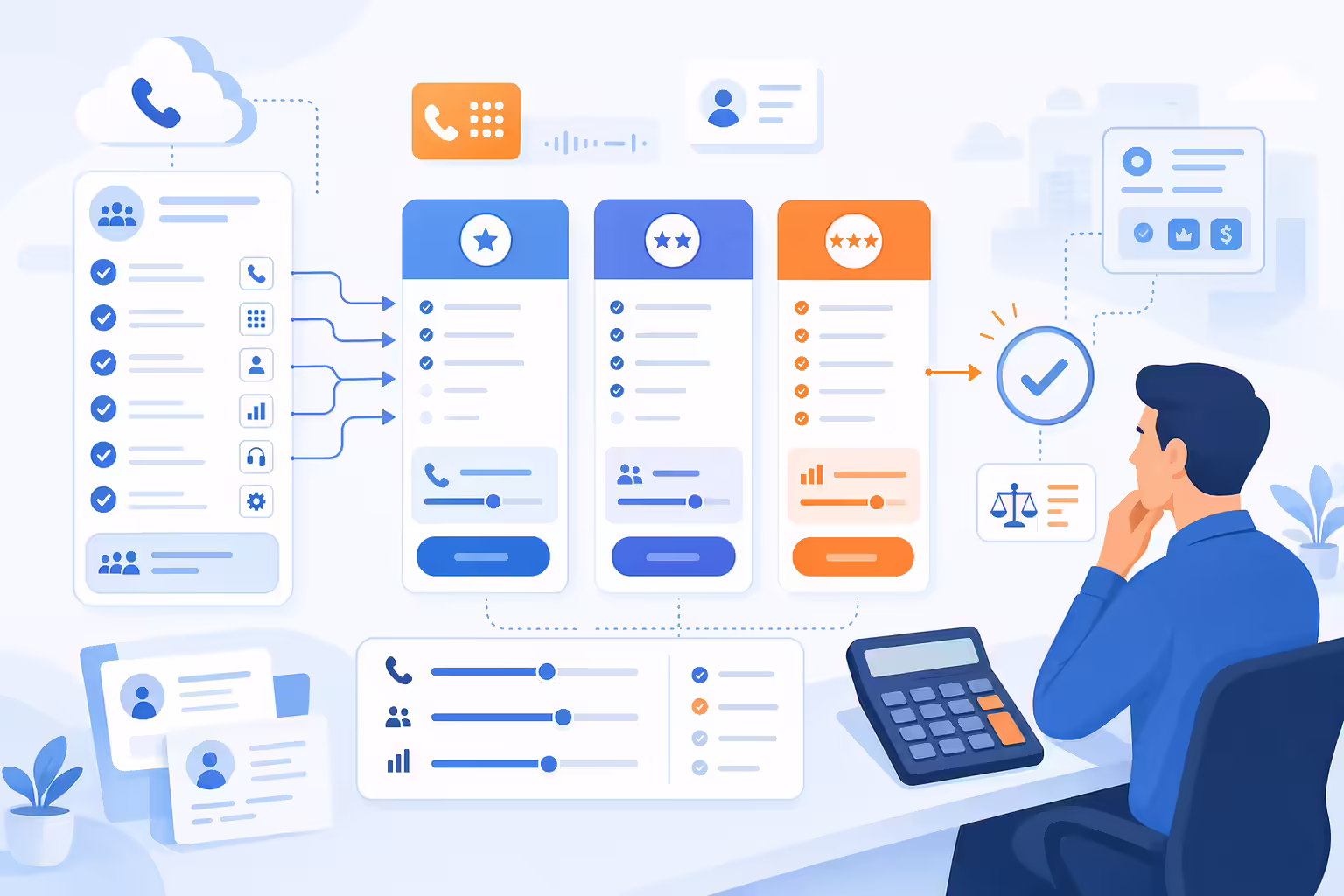 Illustration of power dialer pricing tiers matched to sales team needs