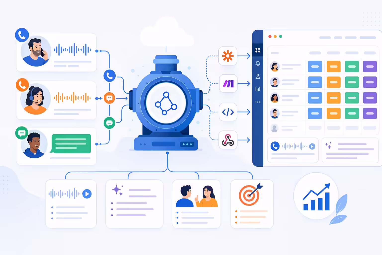 Call insights flowing into a monday.com coaching workflow