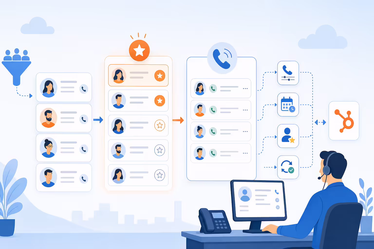 Prioritized HubSpot lead lists flowing into a Kixie calling queue