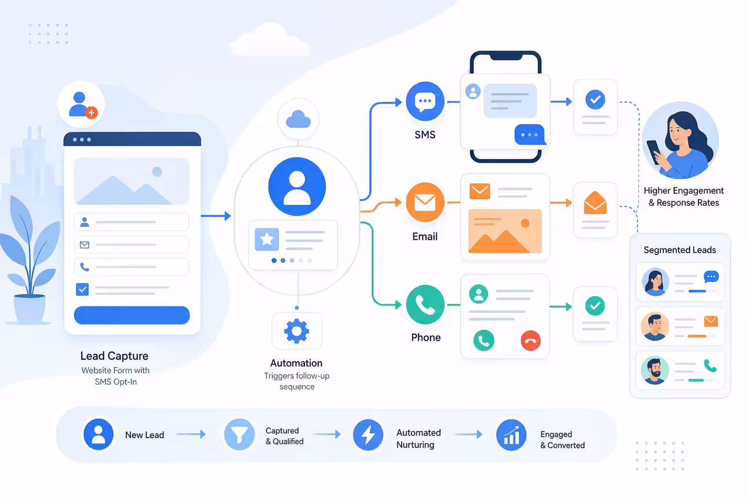 Automated SMS workflow connecting sales channels