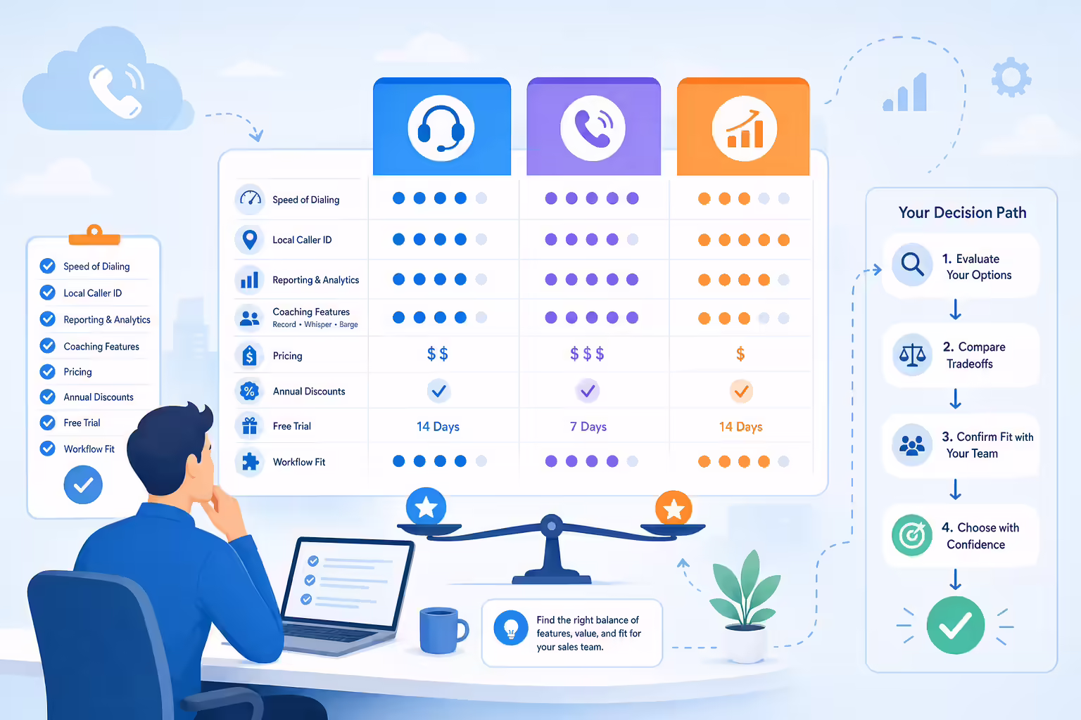 Checklist for evaluating power dialer software features, pricing, and team fit