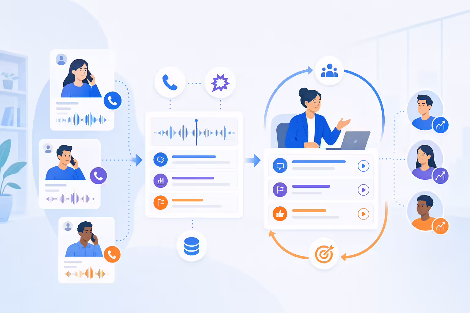 Sales coaching aligned with call data analytics and feedback loops