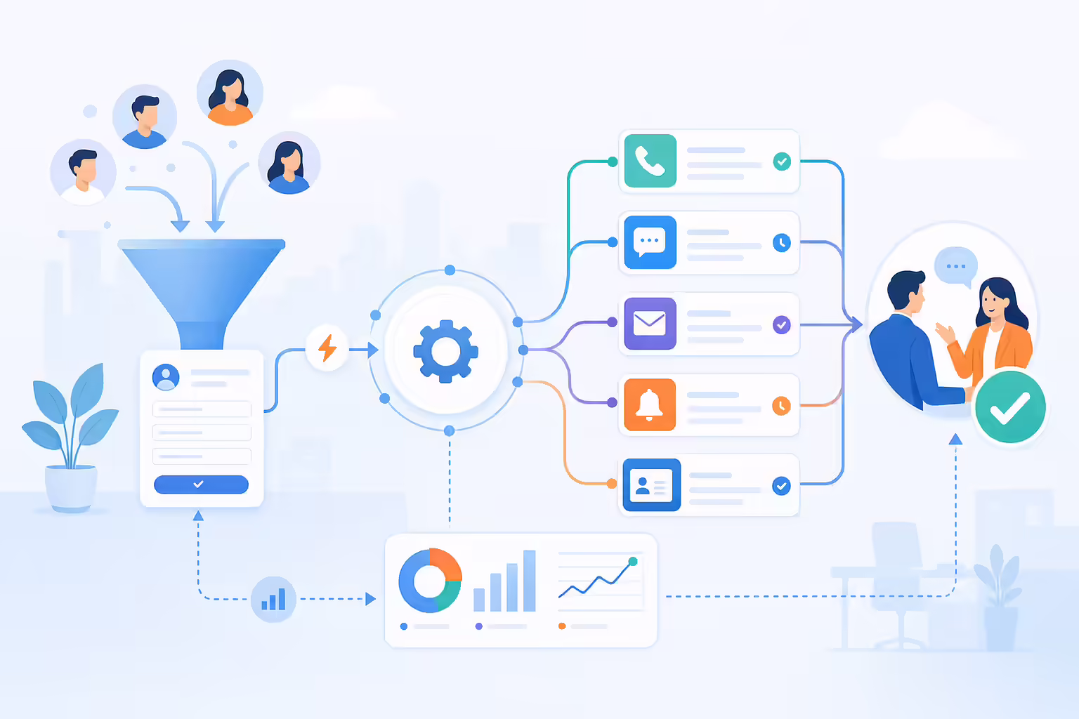 Inbound lead follow-up automation routing leads to calls, texts, and email