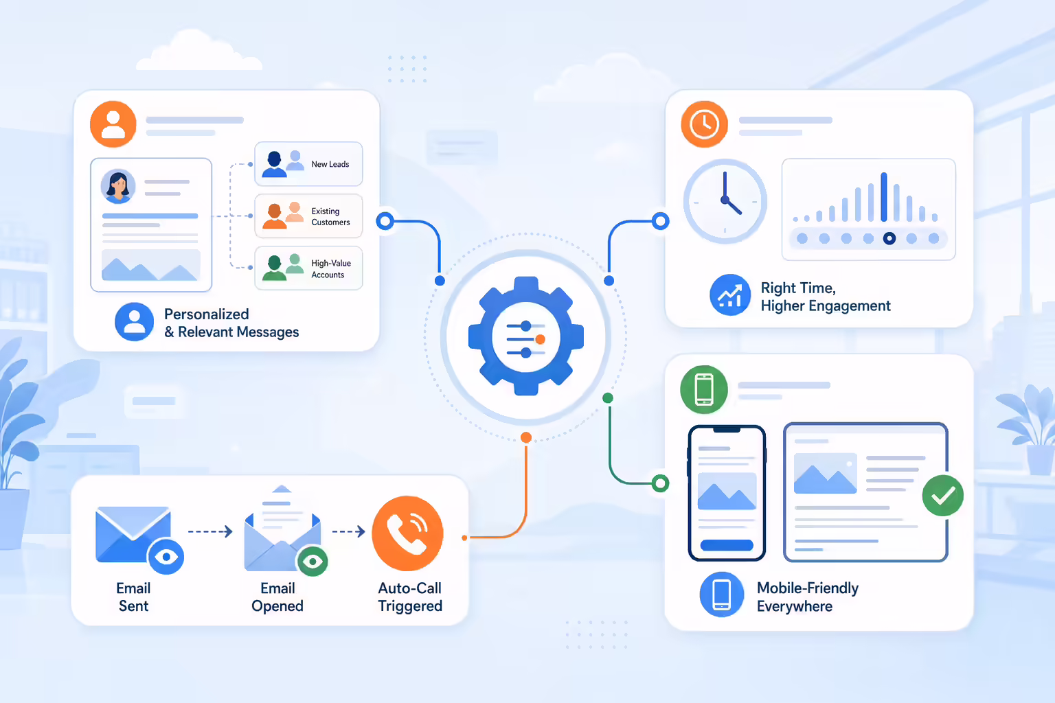 Optimized automated communications using personalization, timing, and mobile workflows