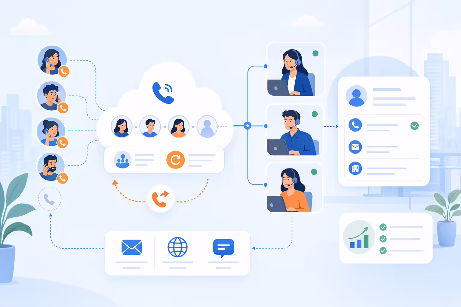 Inbound call queue routing missed calls to available agents