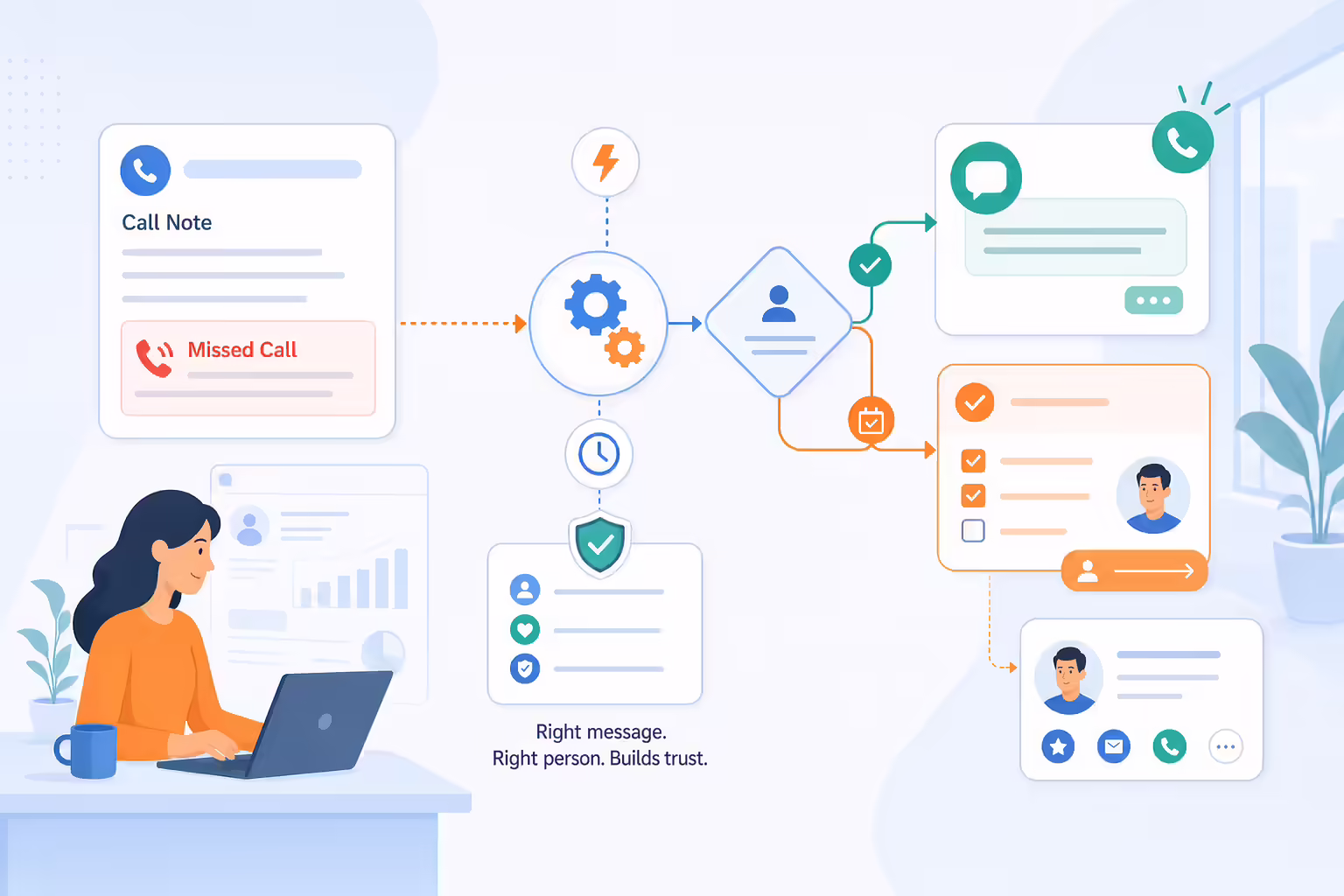 Missed call workflow triggering an auto-text and follow-up task