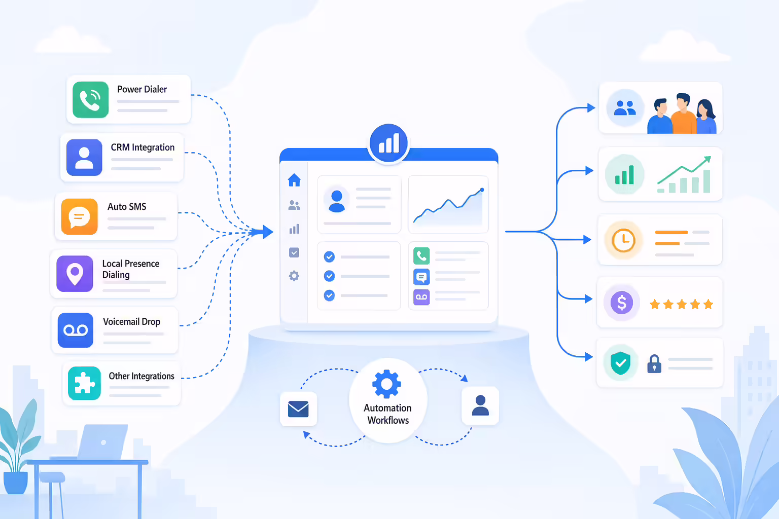 Unified sales engagement platform connecting dialer, CRM, SMS, and automation tools
