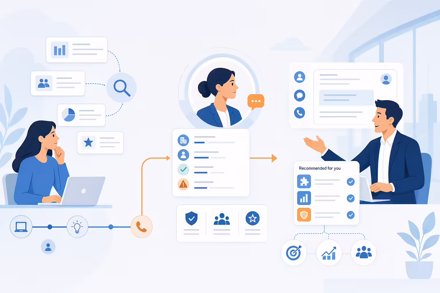 Modern buyer journey from research to contextual sales conversation