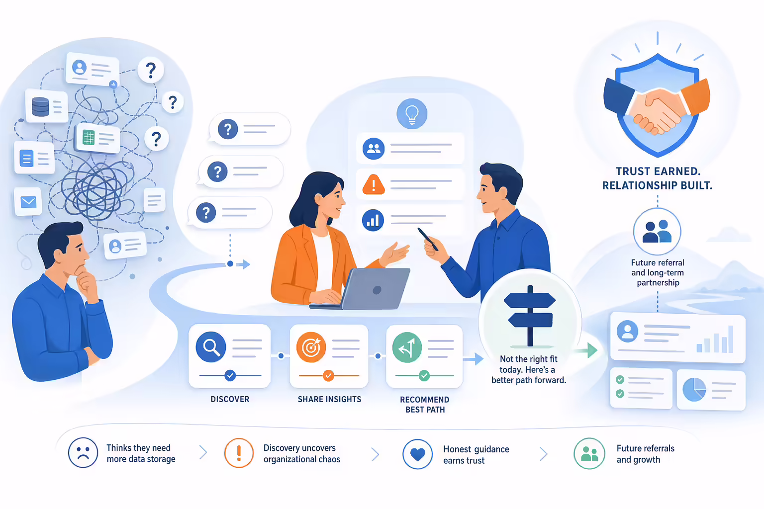 Consultative selling discovery revealing the right CRM guidance path