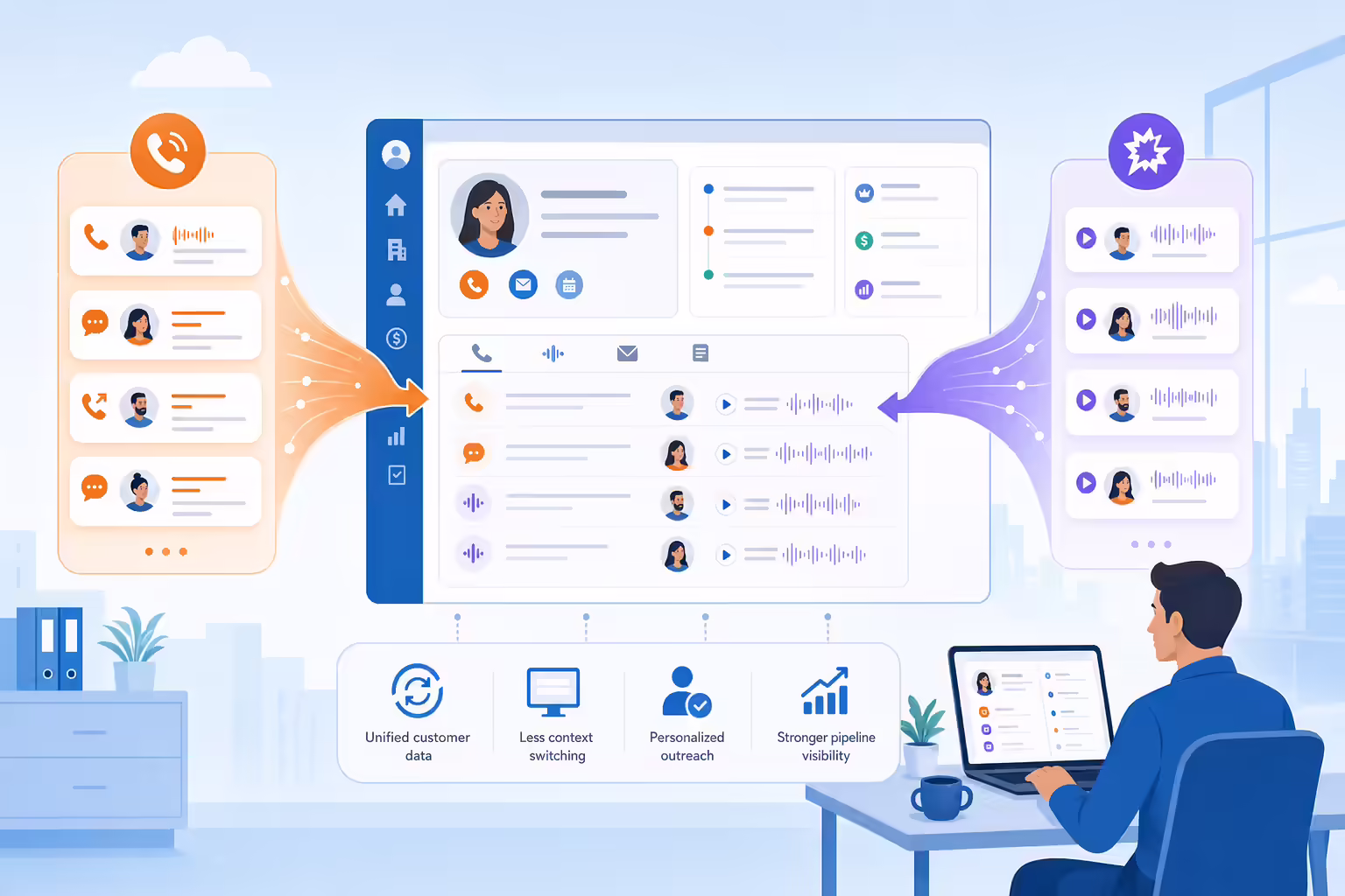Unified CRM hub combining call data and conversation insights