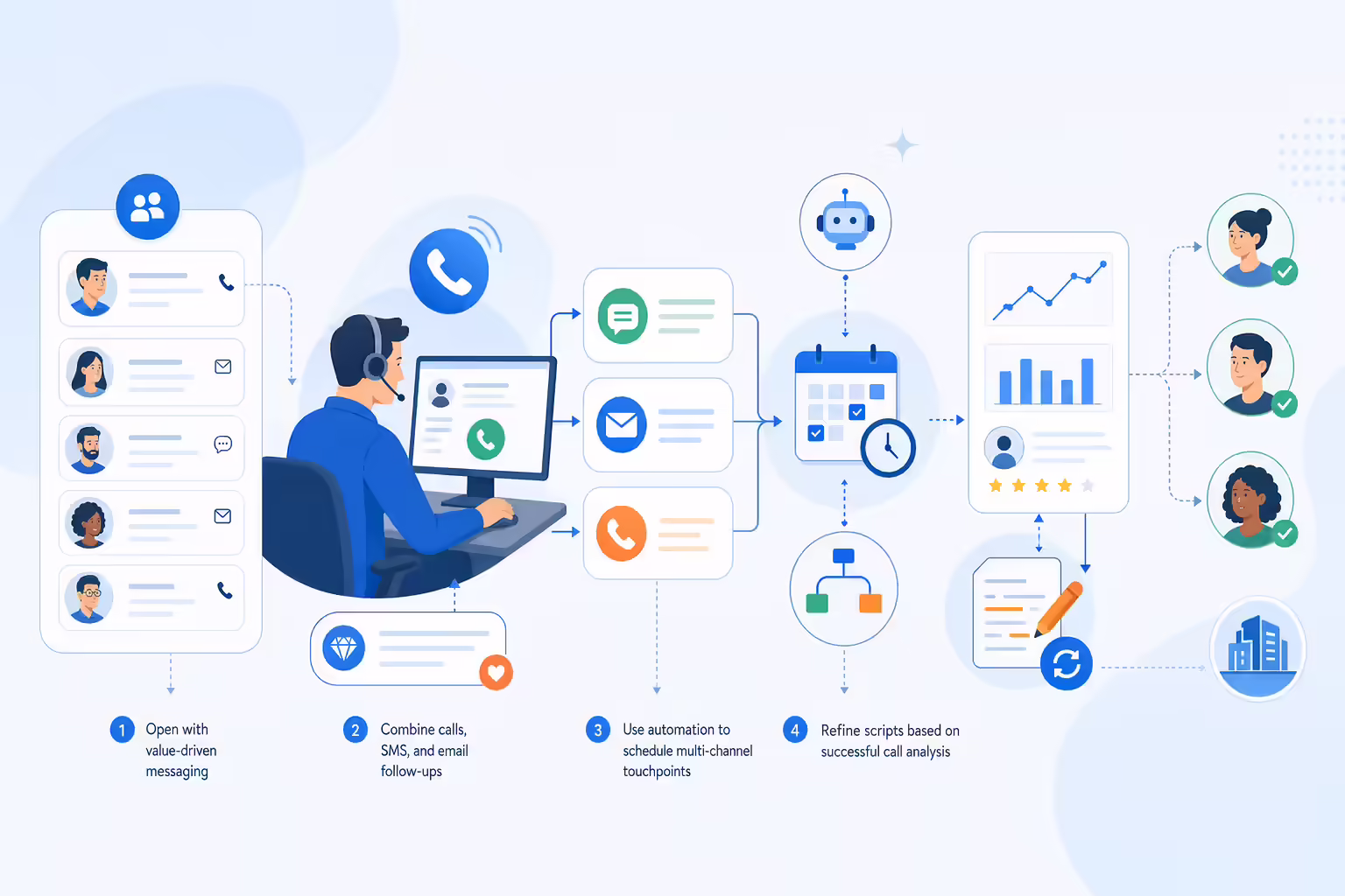 Cold outreach workflow combining dialer automation and call analytics