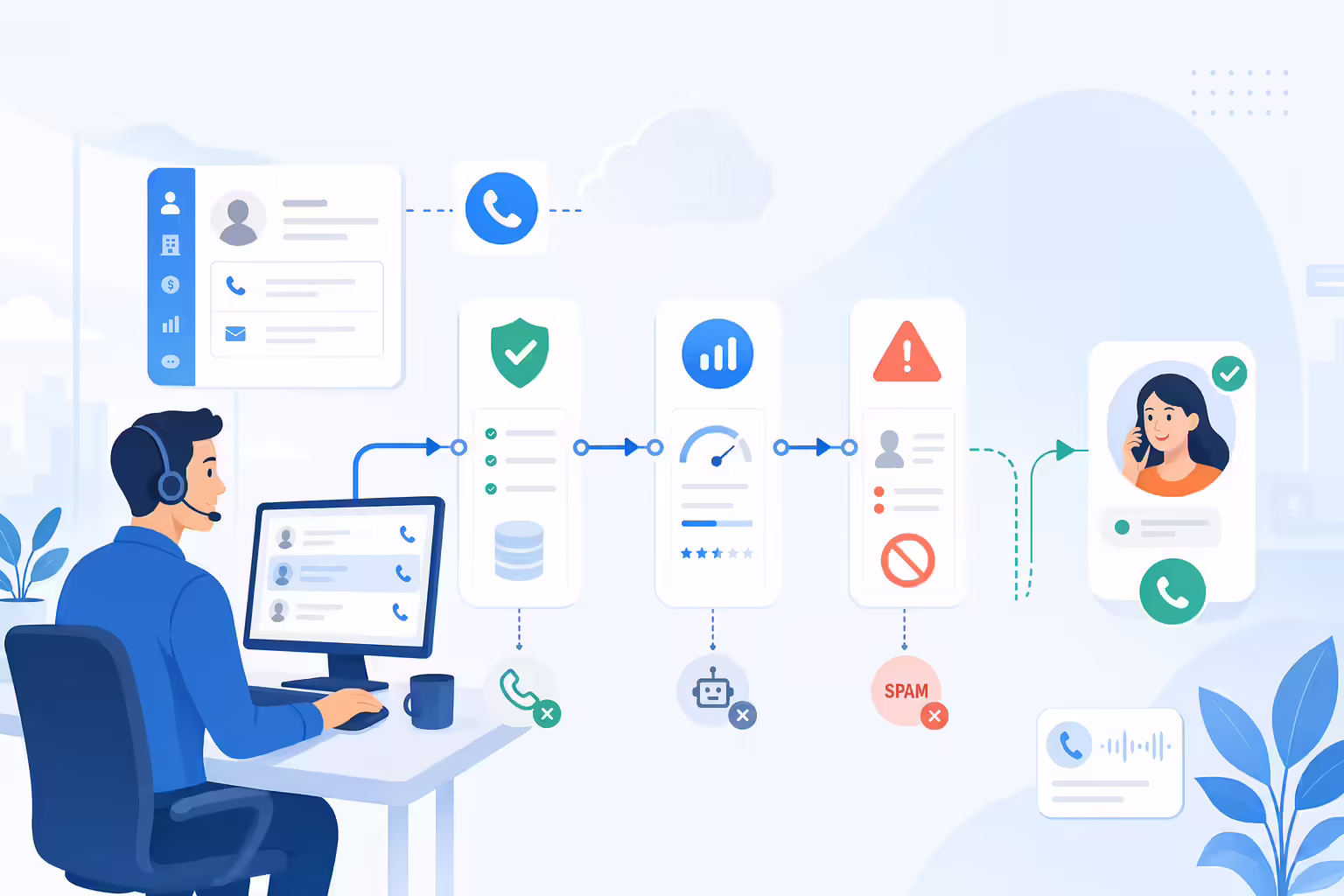 Outbound calling workflow overcoming spam and compliance barriers